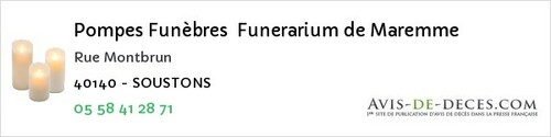 Avis de décès - Sainte-Eulalie-En-Born - Pompes Funèbres Funerarium de Maremme