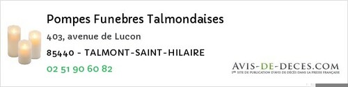 Avis de décès - La Barre-De-Monts - Pompes Funebres Talmondaises