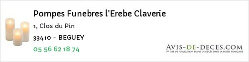 Avis de décès - Saint-Selve - Pompes Funebres l'Erebe Claverie