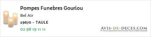 Avis de décès - Saint-Vougay - Pompes Funebres Gouriou