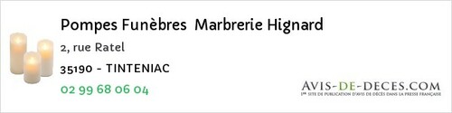 Avis de décès - Saint-Brieuc-Des-Iffs - Pompes Funèbres Marbrerie Hignard