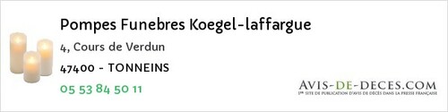 Avis de décès - Aubiac - Pompes Funebres Koegel-laffargue