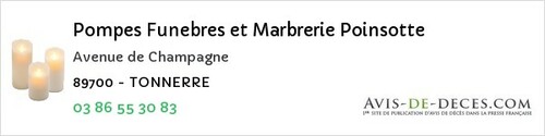 Avis de décès - Pacy-sur-Armançon - Pompes Funebres et Marbrerie Poinsotte