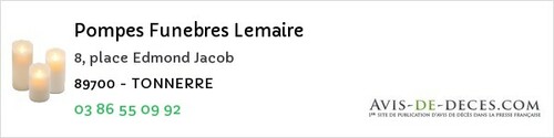 Avis de décès - Merry-sur-Yonne - Pompes Funebres Lemaire