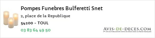 Avis de décès - Lebeuville - Pompes Funebres Bulferetti Snet