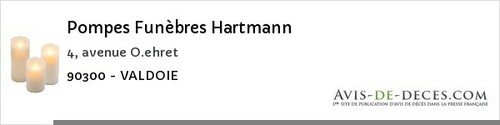 Avis de décès - Suarce - Pompes Funèbres Hartmann