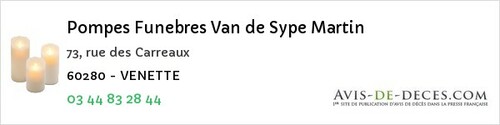 Avis de décès - Aux Marais - Pompes Funebres Van de Sype Martin