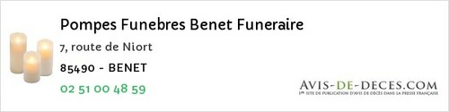 Avis de décès - Essarts En Bocage (ex Les Essarts) - Pompes Funebres Benet Funeraire