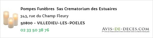 Avis de décès - Saint-Germain-Sur-Ay - Pompes Funèbres Sas Crematorium des Estuaires