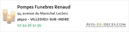 Avis de décès - Villedieu-sur-Indre - Pompes Funebres Renaud