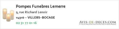 Avis de décès - Graye-sur-Mer - Pompes Funebres Lemerre