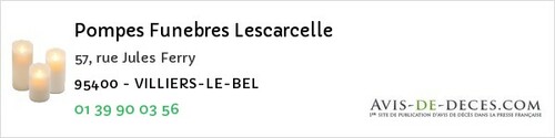 Avis de décès - Neuville-sur-Oise - Pompes Funebres Lescarcelle