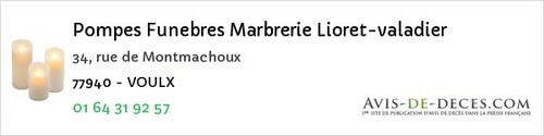Avis de décès - Lorrez-Le-Bocage-Préaux - Pompes Funebres Marbrerie Lioret-valadier