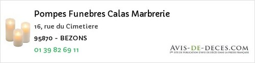 Avis de décès - Survilliers - Pompes Funebres Calas Marbrerie