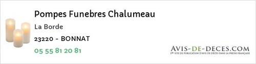 Avis de décès - Saint-Oradoux-Près-Crocq - Pompes Funebres Chalumeau