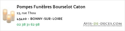Avis de décès - Vannes-sur-Cosson - Pompes Funèbres Bourselot Caton