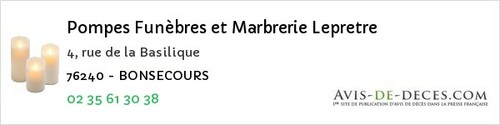 Avis de décès - Saint-Aubin-Sur-Scie - Pompes Funèbres et Marbrerie Lepretre