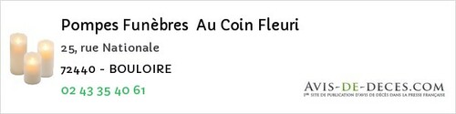 Avis de décès - Thorée-les-Pins - Pompes Funèbres Au Coin Fleuri