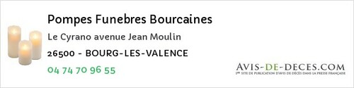 Avis de décès - Bourg-lès-Valence - Pompes Funebres Bourcaines