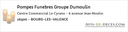 Avis de décès - Saint-Marcel-Lès-Sauzet - Pompes Funebres Groupe Dumoulin