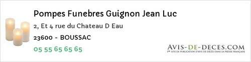 Avis de décès - Le Grand-Bourg - Pompes Funebres Guignon Jean Luc