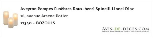 Avis de décès - Goutrens - Aveyron Pompes Funèbres Roux-henri Spinelli Lionel Diaz