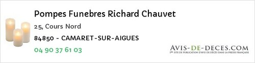Avis de décès - Piolenc - Pompes Funebres Richard Chauvet
