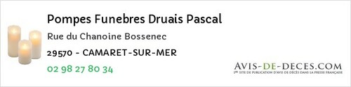 Avis de décès - Camaret-sur-Mer - Pompes Funebres Druais Pascal