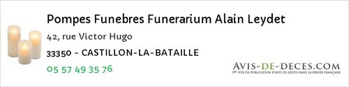 Avis de décès - Pugnac - Pompes Funebres Funerarium Alain Leydet