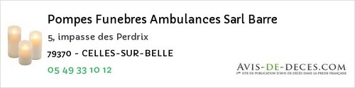 Avis de décès - La Rochénard - Pompes Funebres Ambulances Sarl Barre