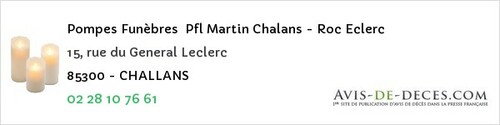 Avis de décès - Mallièvre - Pompes Funèbres Pfl Martin Chalans - Roc Eclerc