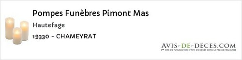 Avis de décès - Puy-D'arnac - Pompes Funèbres Pimont Mas