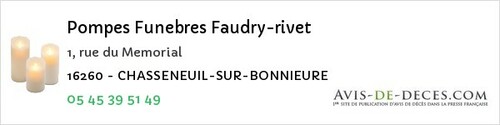 Avis de décès - Saint-Quentin-De-Chalais - Pompes Funebres Faudry-rivet