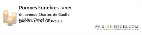 Avis de décès - Diou - Pompes Funebres Janet