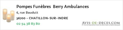 Avis de décès - Diou - Pompes Funèbres Berry Ambulances