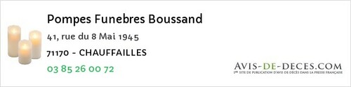 Avis de décès - Saint-Vincent-Bragny - Pompes Funebres Boussand