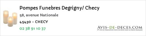 Avis de décès - Chemault - Pompes Funebres Degrigny/ Checy