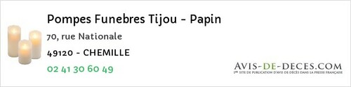 Avis de décès - La Ménitré - Pompes Funebres Tijou - Papin
