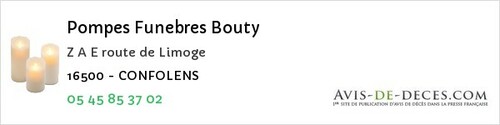 Avis de décès - Courcôme - Pompes Funebres Bouty
