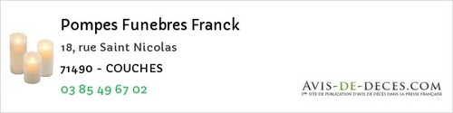 Avis de décès - Saint-Vincent-Bragny - Pompes Funebres Franck