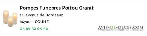 Avis de décès - Quinçay - Pompes Funebres Poitou Granit