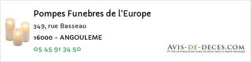 Avis de décès - Saint-Même-Les-Carrières - Pompes Funebres de l'Europe
