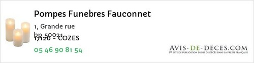 Avis de décès - Tugéras-Saint-Maurice - Pompes Funebres Fauconnet