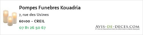 Avis de décès - Auneuil - Pompes Funebres Kouadria