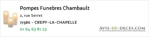 Avis de décès - Les Écrennes - Pompes Funebres Chambault