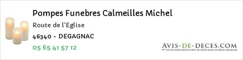 Avis de décès - Salviac - Pompes Funebres Calmeilles Michel