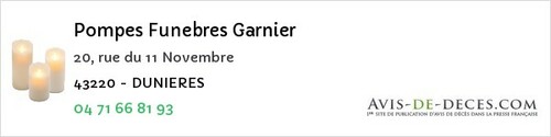 Avis de décès - Saint-Georges-Lagricol - Pompes Funebres Garnier