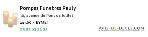 Avis de décès - Saint-Front-De-Pradoux - Pompes Funebres Pauly