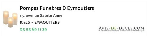 Avis de décès - Eymoutiers - Pompes Funebres D Eymoutiers