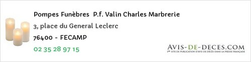 Avis de décès - Fontenay - Pompes Funèbres P.f. Valin Charles Marbrerie